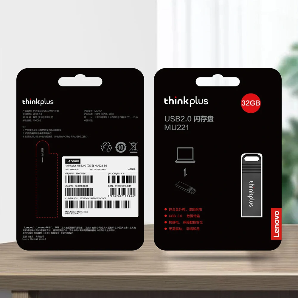 Zinc Alloy USB Thumb Drives OEM Lenovo Thinkplus MU221 U Disk Mini Pen Drive