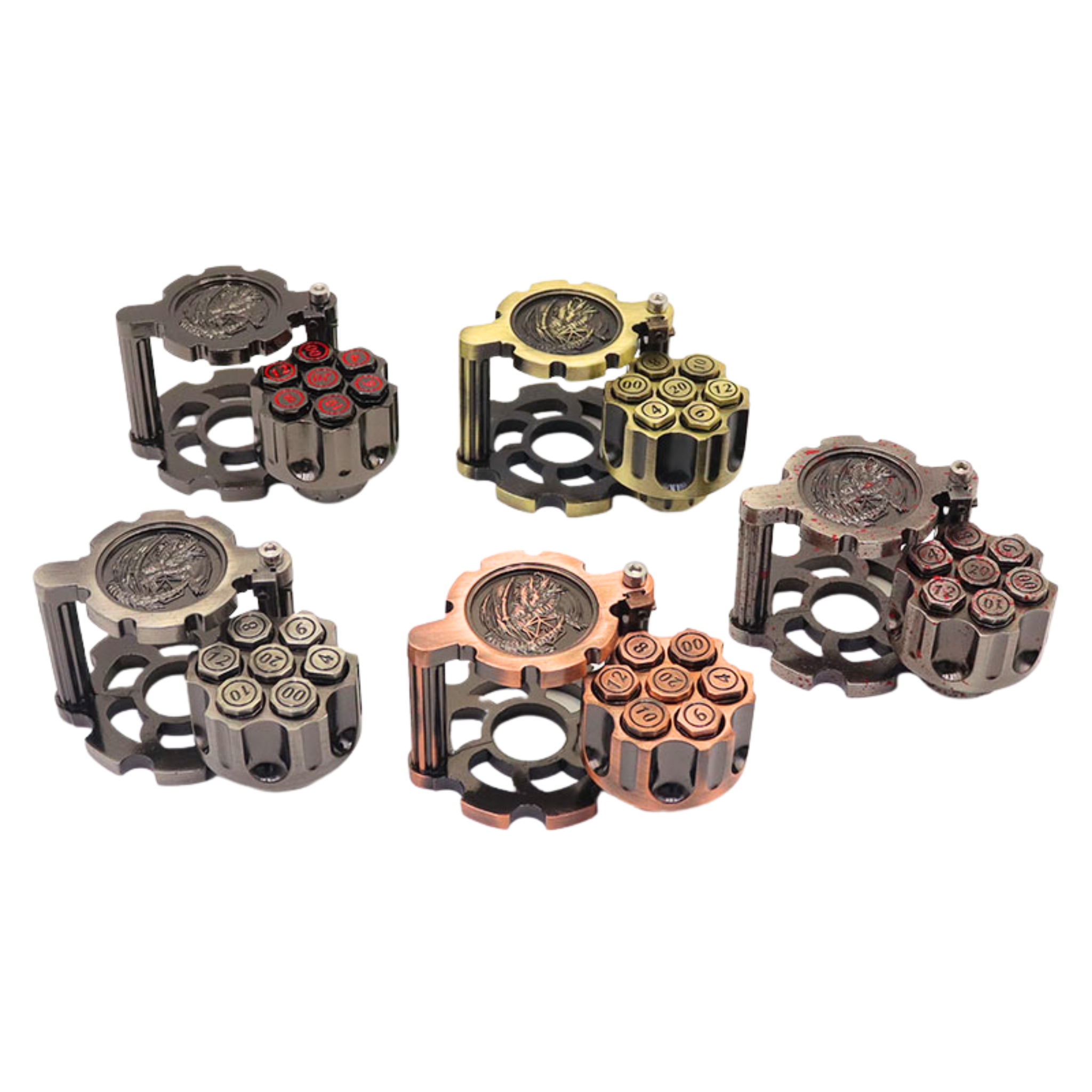 Revolver Cylinder Metal Dice Set with Rotatable Cylinder, Vintage Zinc Alloy, and Customizable Top Cover for RPG Games