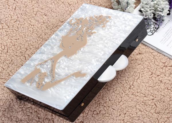 Cloth Lining Acrylic Clutch Bag , Acrylic Evening Bag Painted Women And Hair Pattern