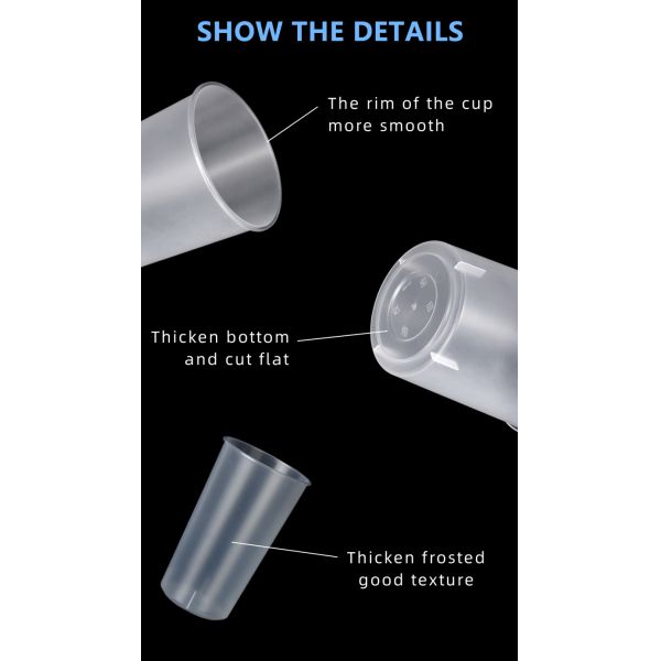 Logo Printed Plastic Fat 700ml Hard PP Milk Tea Boba Tea Cups With Lids