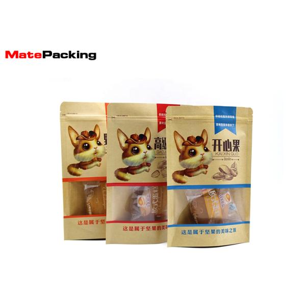 Kraft Paper Food Packaging Pouches , Stand Up Snack Zipper Paper Pouch With Window