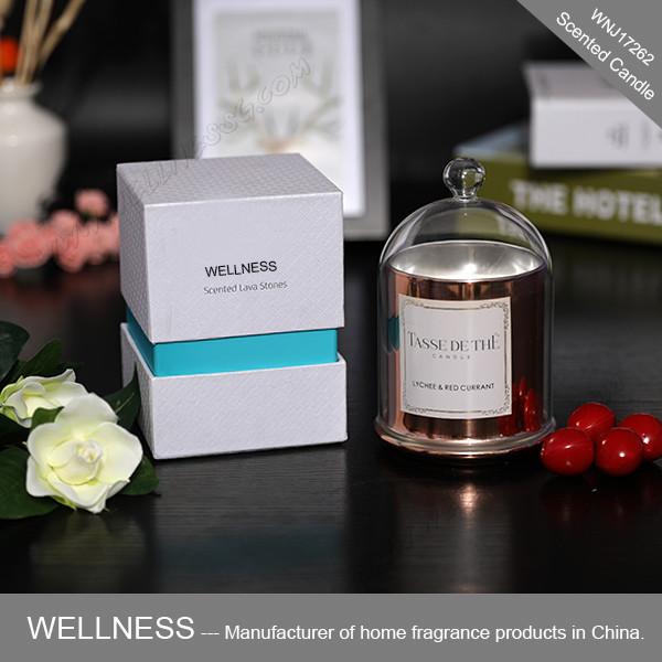 Luxury domed soy wax candle with rose gold glass jar,bell glass lid and gift box