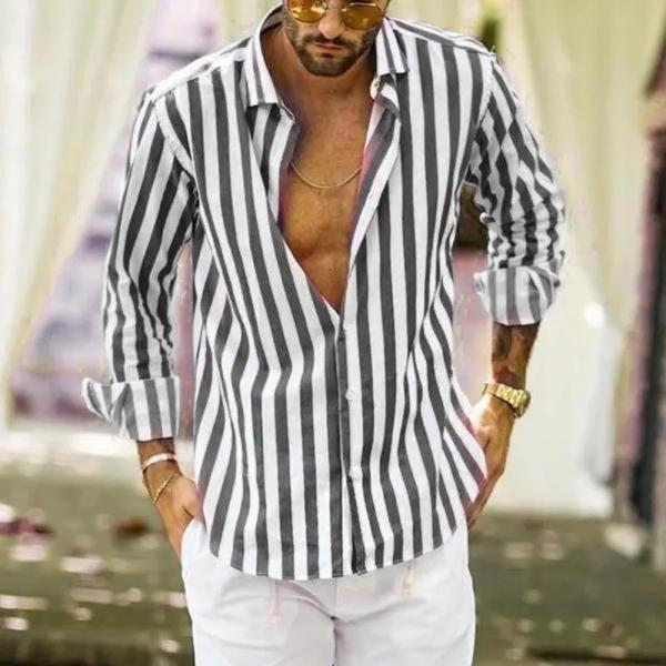                  High Quality Slim Striped Shirt Long Sleeve Large Size Color Plus Size Summer Cotton Linen Men′s Shirt             