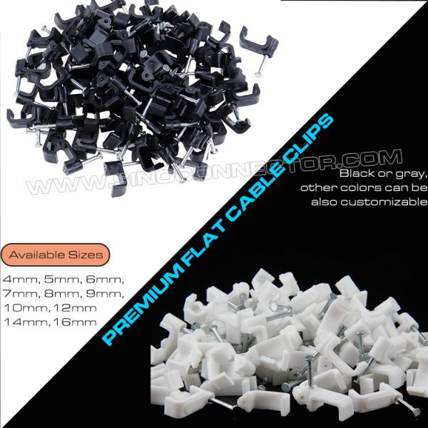 Пластиковые плоские скоби проводные органайзеры белые, плоские проводные скобы 4мм~19мм шнуровые органайзеры черные с цементными гвоздями для квадратных кабелей Кабельные скобы черные держатели кабелей 100 шт., квадратные скоби (кліпси) 4мм~19мм кабельные органайзеры белые с гвоздями для плоских кабелей