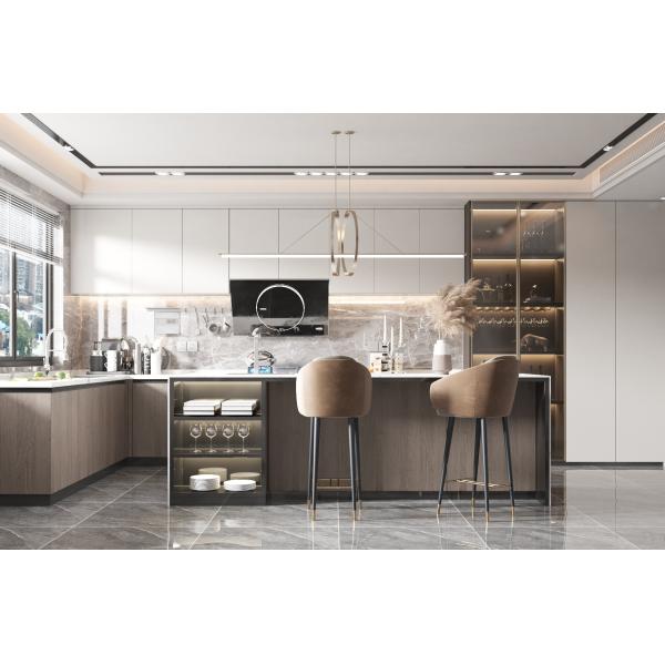 Armoire murale de cuisine moderne laquée beige et grise pour l'Ouganda