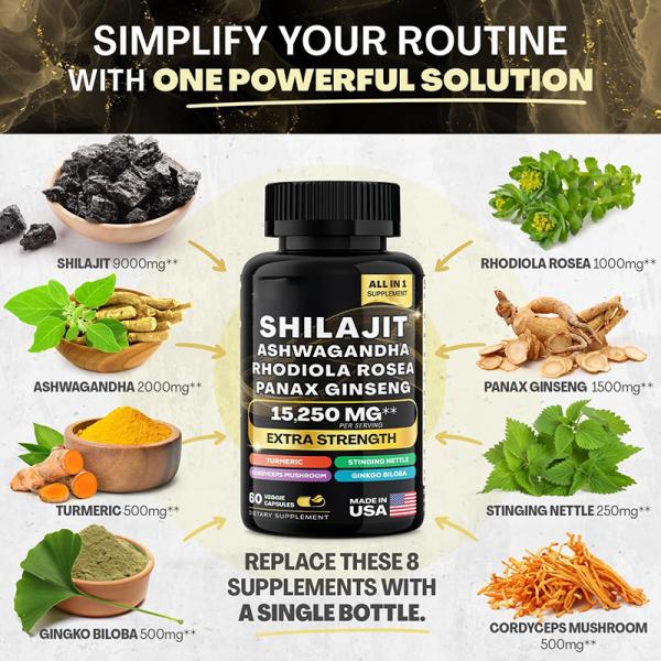 Shilajit extract powder fulvic acid capsule shilajit capsule resin 85 minerals brain support enhance male strength