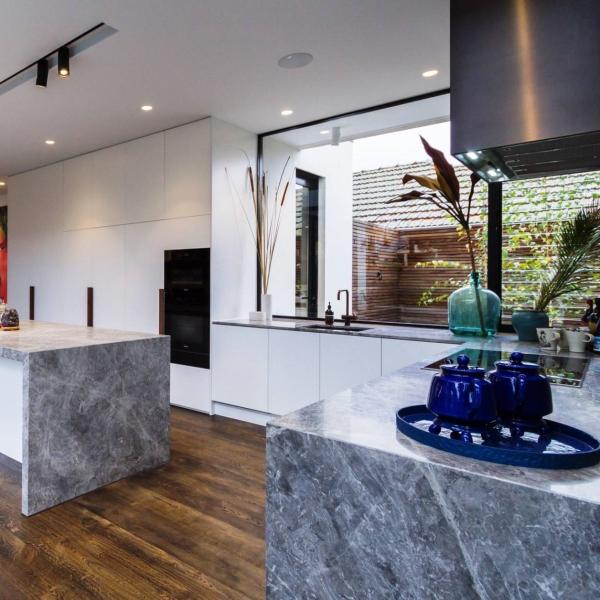 Wooden Handle Integrated Appliance Cabinet Custom Plywood Kitchen Cabinets With Island