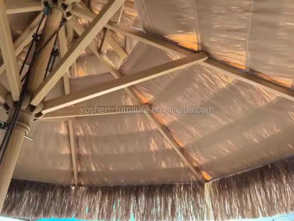 9 ft synthetic thatch beach umbrella 8 ribs plastic Thatched Tiki umbrella sand beach Straw Umbrella with fringe