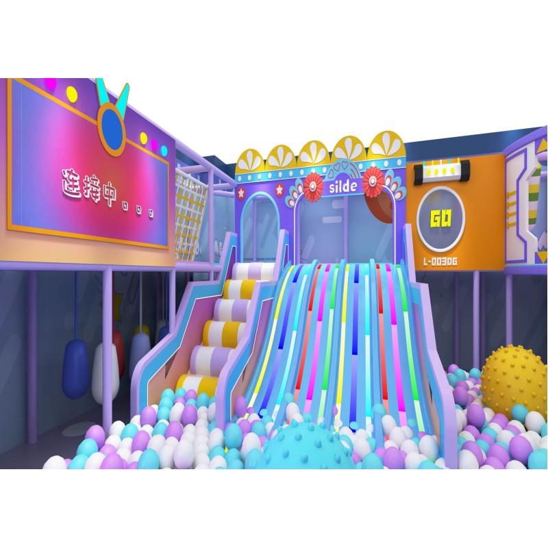 Macaron Custom Indoor Family Entertainment Center Soft Play Castle Slide Maze Trampoline Playground