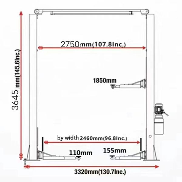 6000kg Capacity 1850mm Lift Height Two Post Hydraulic Car Lift with 220V/380V Power Supply