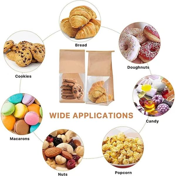 No Odor Thick Brown Bakery Bags with Window Paper Bread Bags Kraft Paper Bags with Window