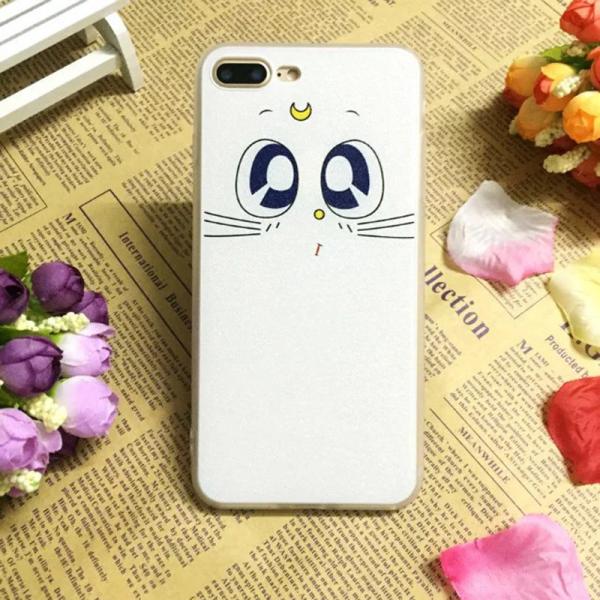 PC+TPU Silk Grain Lovely Cat And Girl Face Back Cover Cell Phone Case For iPhone 7 6s Plus