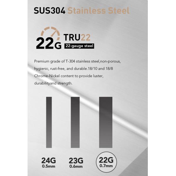 22 Gauge SUS304 Stainless Steel Kitchen Sink Single Bowl With Strainer Sewer Pipe