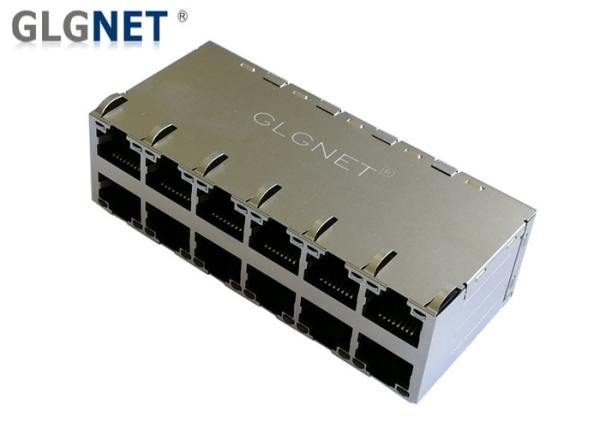 2x6 Ports Stacked Rj45 Poe Magjack 1000BASE T With Green Yellow LEDs