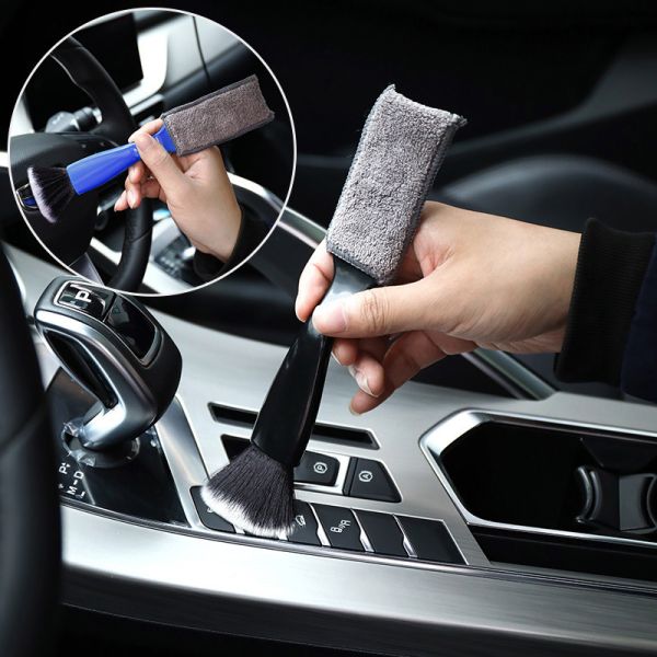 Soft Car Interior Dust Brush | AC Outlet Cleaning Scrub with Replaceable Cloth Cover