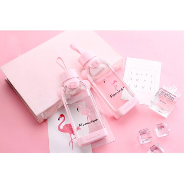 Flamingo Shape Cute Glass Bottle , Pink Glass Bottle With Silicone Sleeve