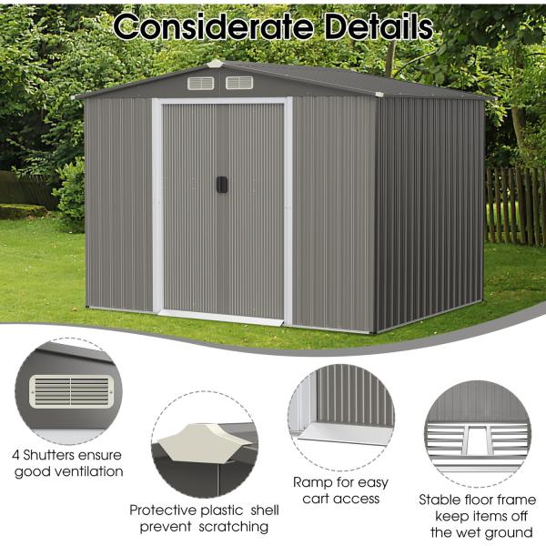 8x6ft Garden House Tools Storage Shed with Air Vent 69kg Powder Coated Frame by AJUNION