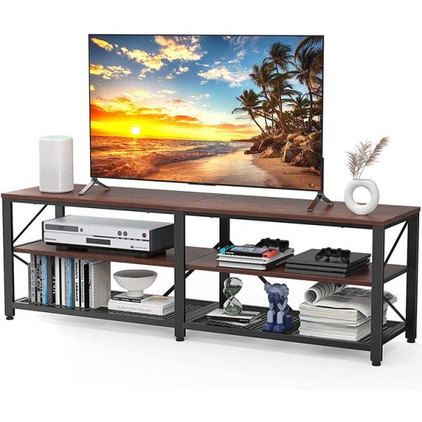 3Tier Steel MDF Dark Wood TV Stand Cabinet 82 Inch With Shelf Storage