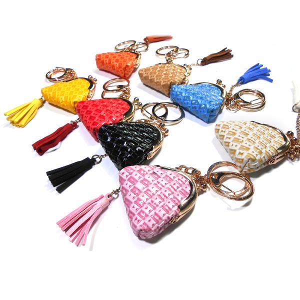 Bright Orange Gold Plating Embossed Leather Keyring With Coin Purse