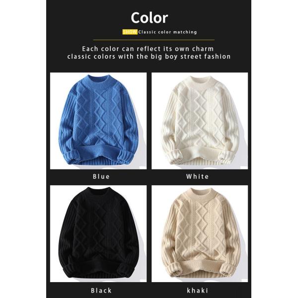 Men's Crew Neck Sweater Knitted with Thick Fabric and Patchwork Pattern in Winter
