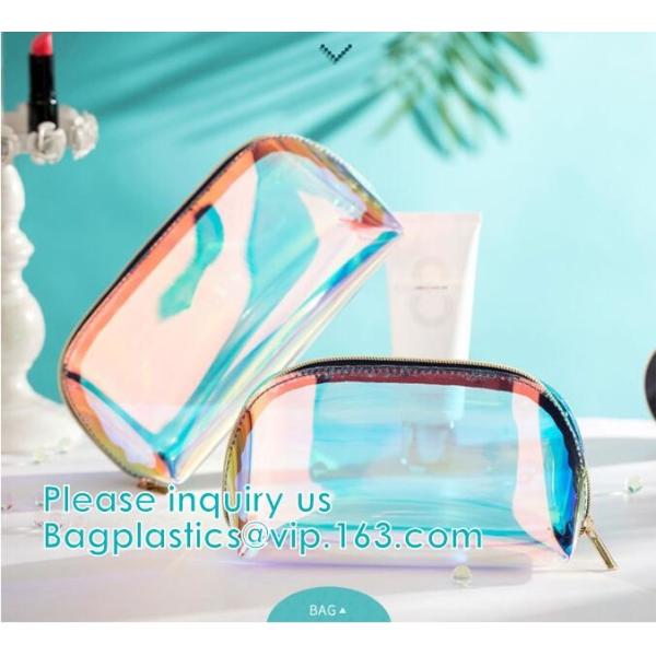 Eco Beauty Holographic Travel Cosmetic Bag,Makeup Bag PVC Holographic Laser Clear Transparent Women Cosmetic Bag handy