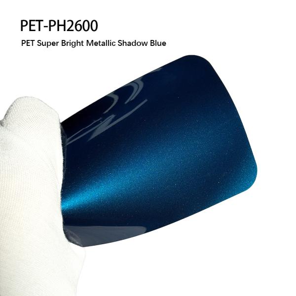 PET-PH260 PET Pvc Gloss Wrap Film With Bright Metallic Shadow Blue Color