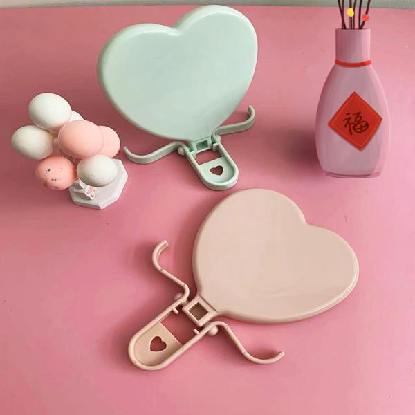 Lady Dressing Heart Shaped Pocket Adjustable Makeup Compact Mini Mirror with Qualit