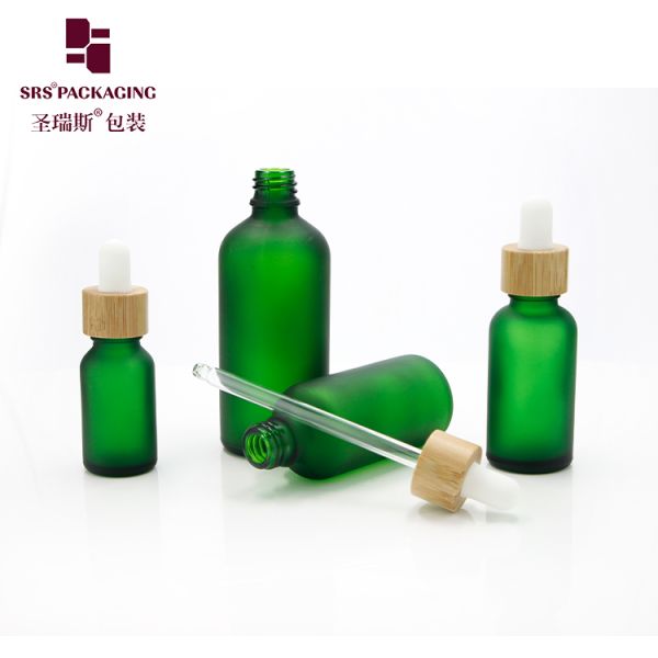Custom Frosted Essential Oil Empty Packaging 15ml 30ml 50ml 100ml Bamboo Dropper Bottle