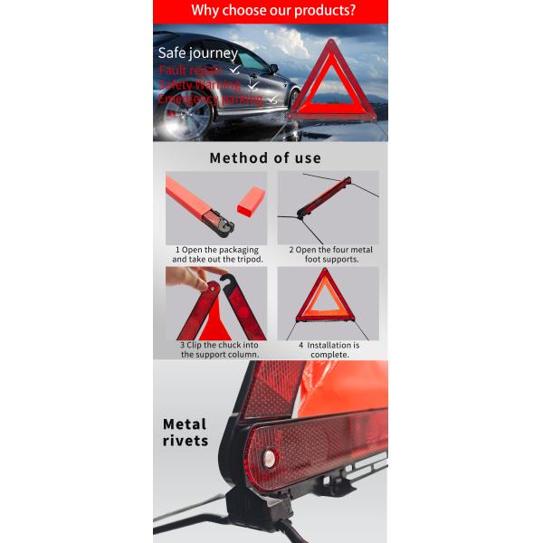 Triángulo de emergencia ECE + Chaleco reflectante para coche, juego de 2 piezas en stock. Embalaje en caja EVA de alta calidad.