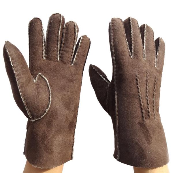 Bilberry Cheap Patched Sheepskin Lamb Fur Mittens with Belt for lady brown color
