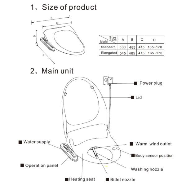 ABS Resin Bathroom Smart Bidet Toilet Seat Soft Close Automatic Heating