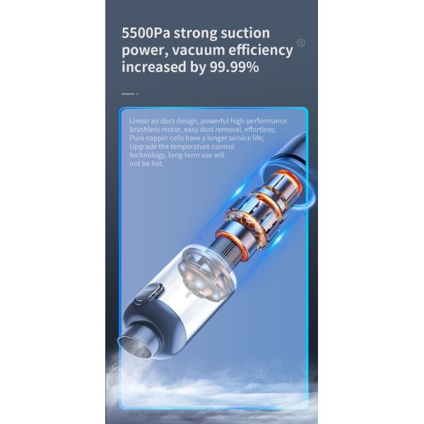 Mini Wireless Car Vacuum Cleaner 5500Pa Powerful Suction And Air Blower