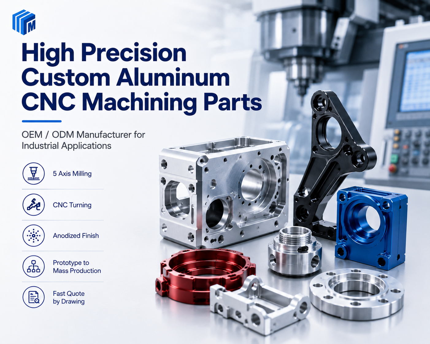 High Precision Custom Aluminum CNC Parts with 5-Axis Machining for Prototype to Mass Production