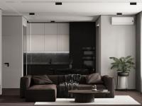 Armoire de cuisine moderne en blanc et noir en forme de L