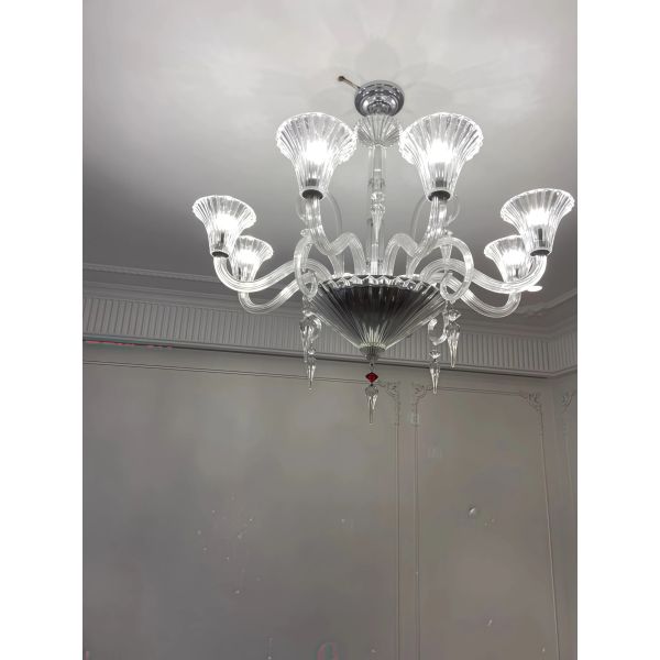 JYLIGHTING Clear Tinted Crystal & Glass Chandelier, Murano-Style Curved Arm Pendant Light for Luxury Living Room & Hotel Lobby