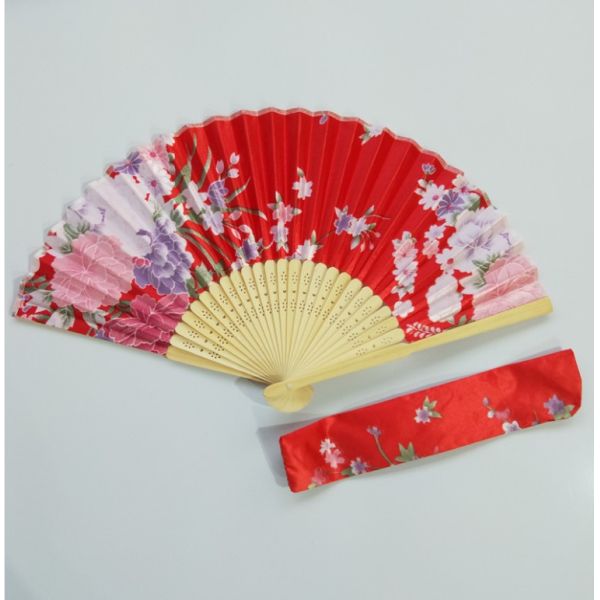 21cm Japanese Bamboo Satin Fabric Fans With Gift Pouch Wedding Favor Custom Printed Folding Fan