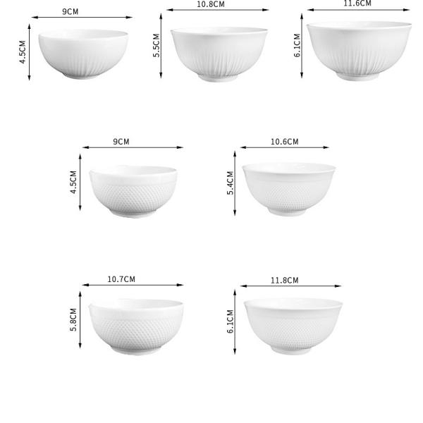 Greasy Smooth White Porcelain Rice Bowls Wear Resistant