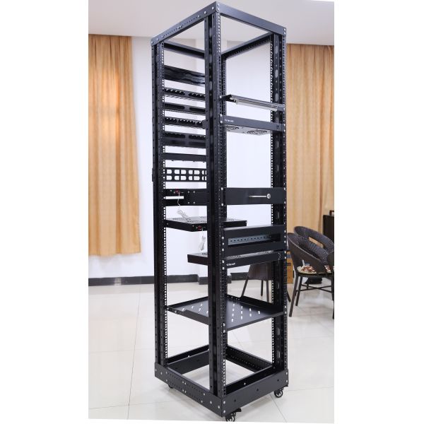 LE-RD Heavy Duty Open Rack SPCC Steel Construction Powder Coated Finish Adjustable Depth Mobile Solution4 Post Open Frame Server Rack 18U-47U 600mm-1000mm Depth 500kg Load Capacity SPCC Steel CE
