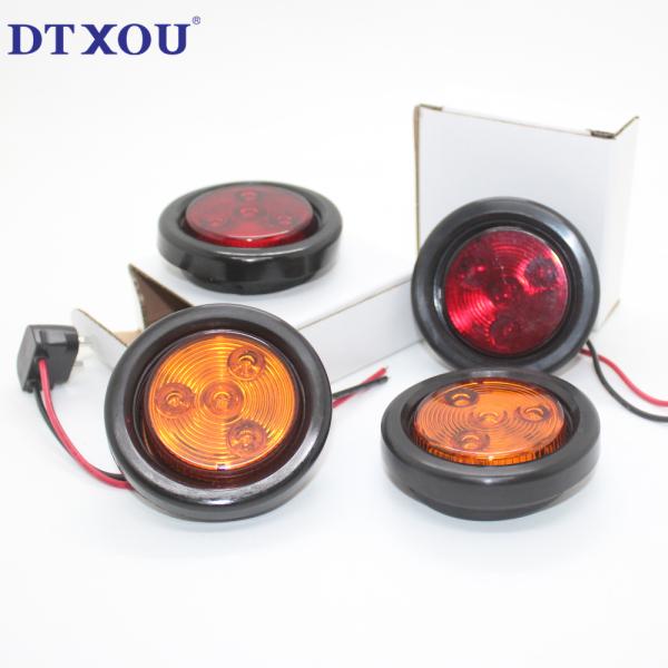 Warranty 12v 24v 4 Diodes 2 Inch Round Amber Red Led Side Marker Lights For Trucks Trailers With 2 Prong Plug