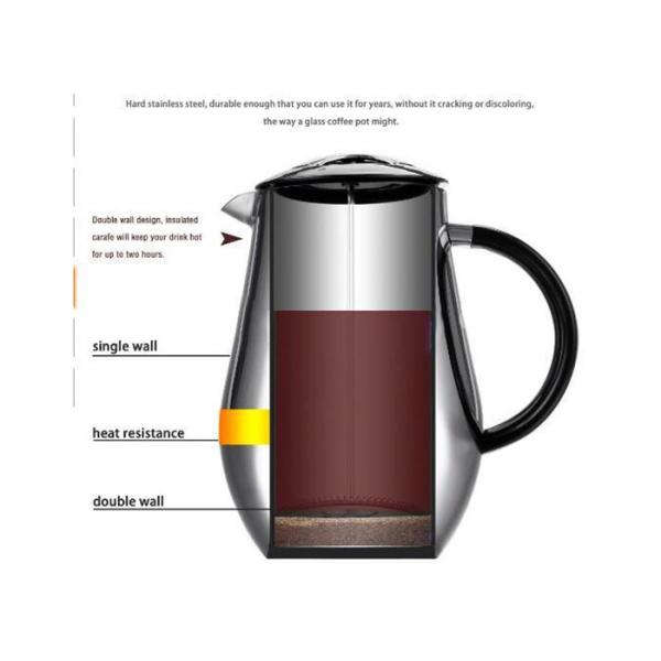 Double Wall Tea French Press Coffee Pot SS304 1000ml 51 Oz French Press