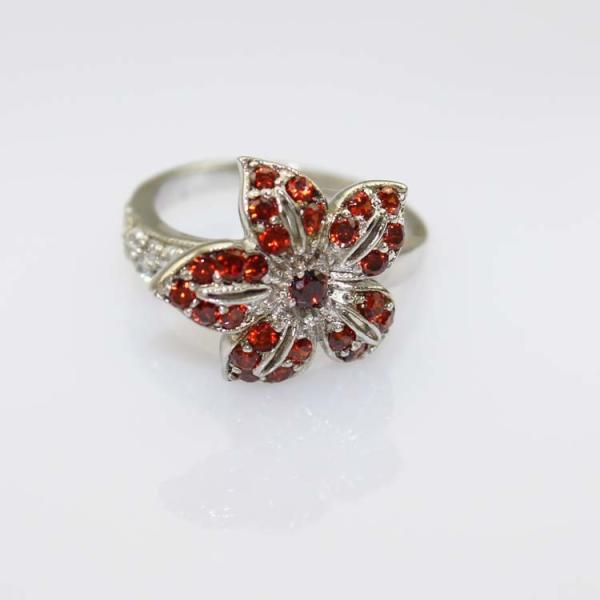 Women Jewelry  Flower Design  Sterling Silver Pave Blue Cubic Zirconia Ring  (S-RJ344)