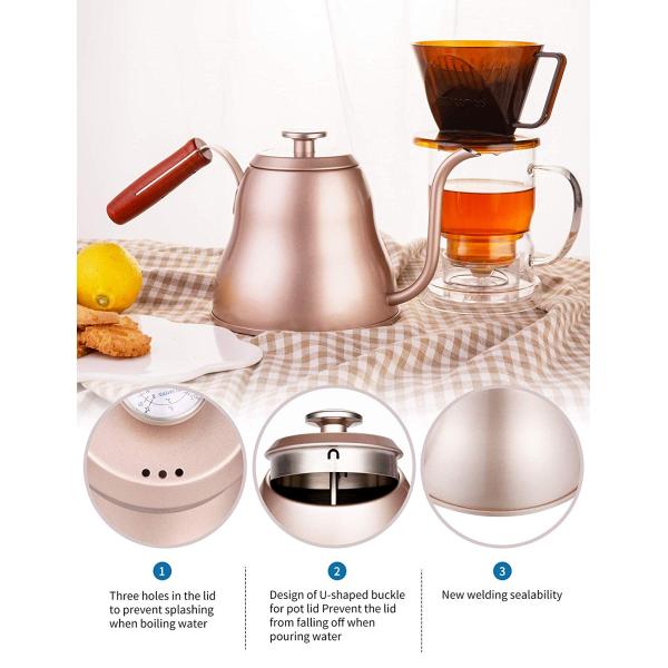 Stainless Steel Coffee Kettle With Thermometer 1.2L 40oz  Eco - Friendly