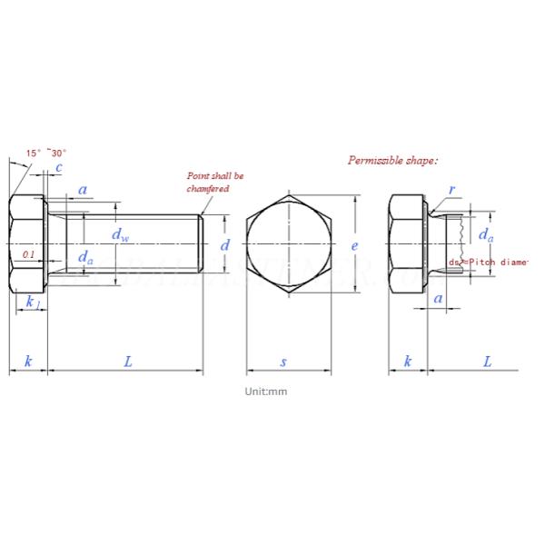 DIN961 EN ISO8676 Carbon Steel / Alloy Steel Hexagon Head Bolts With Fine Pitch Thread