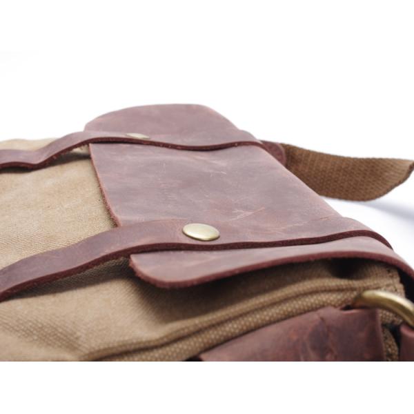Panelled Color England Style Leather with Waxed Canvas Messenger Bag
