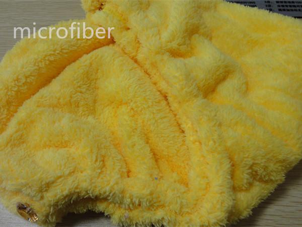 Turbante colorido amarelo do cabelo de 20*50 Microfiber, tampão seco de cristal elástico do cabelo do botão