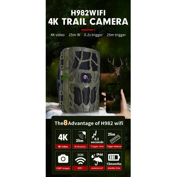 Outdoor 32MP 4K Video 2.4 Inch LCD IP66 Waterproof Night Vision Wildlife Game Hunting Trail Camera Wifi For Hunting
