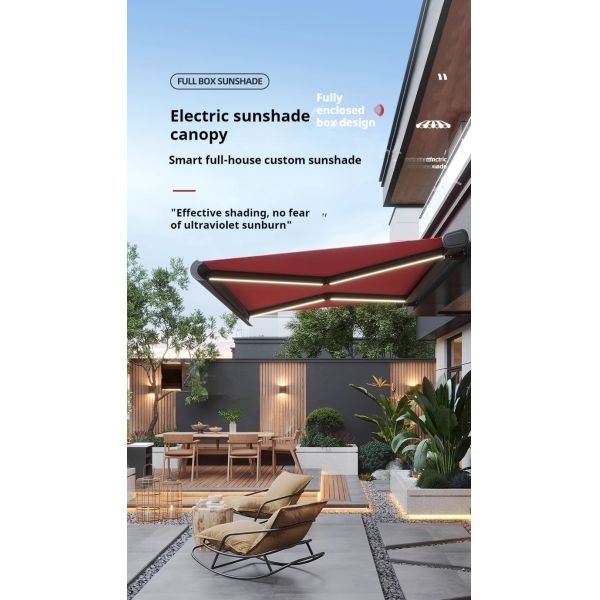 DICKSON Luxury Motorized Acrylic Waterproof Fabric Aluminum Full Cassette Awning Patio Retractable Awning Factory