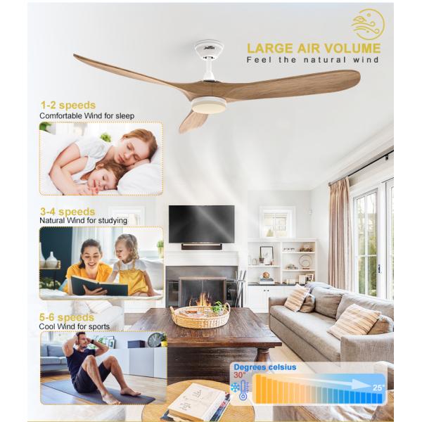 1stshine Ventilador de teto de lâminas de madeira com luz e temperatura de cor de 3000k/4000k/6000k