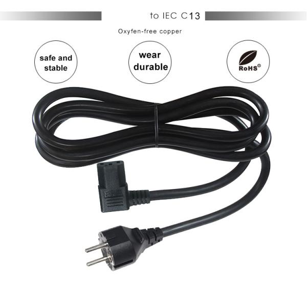 Cabo de alimentação CEE7-7 para C13 em ângulo reto 1,8m PVC HO5VV-F3G