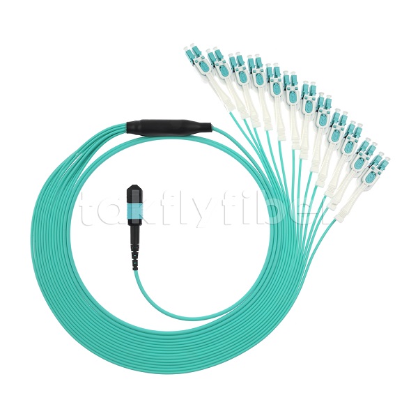 Data Center Fiber Optic Patchcord 24F MPO To 12 LC DX Uniboot OM3 3.0mm